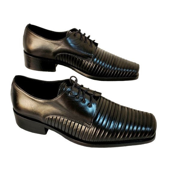 Lenardi Other - Lenardi Italian Black Leather Oxford Dress Shoe Pleated Vamp Men EU 42.5  US 9.5